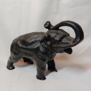 Vintage Painted Cast Iron Black Elephant Coin Bank Trunk Up Heavy Piece
